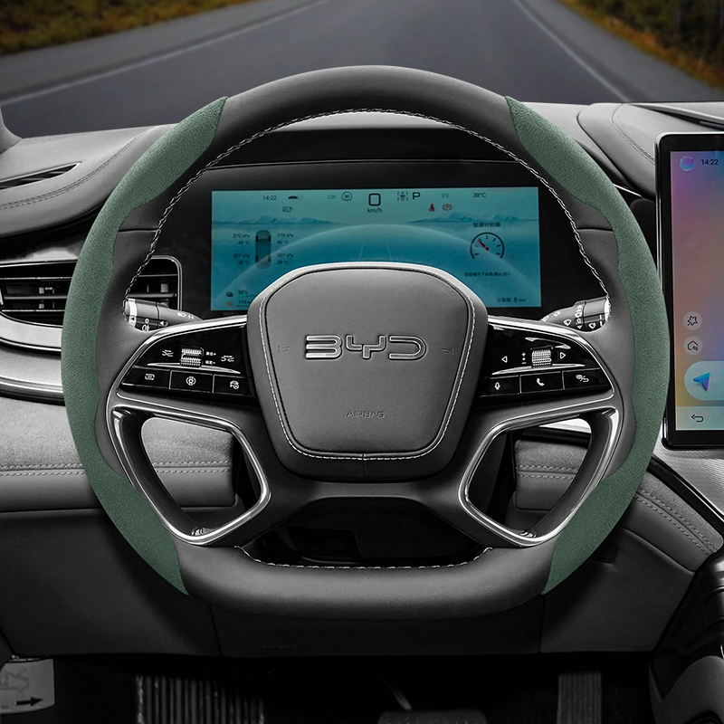 Car Steering Wheel Cover Anti Slip Breathable - Housse de volant en daim segmentée,