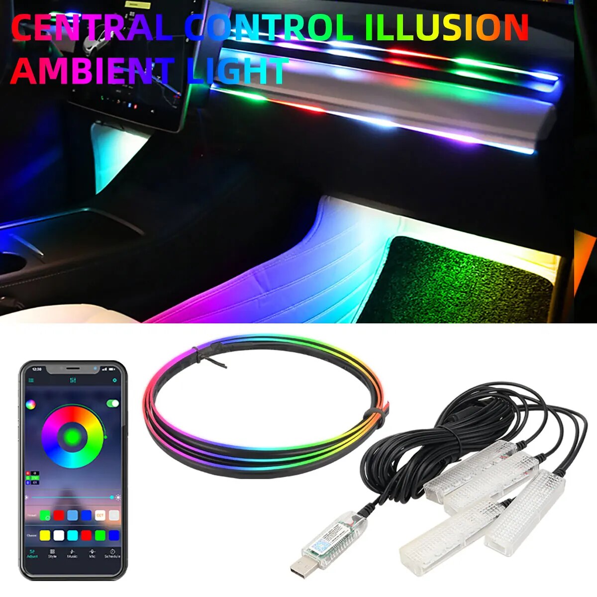 Lumière de pied ambiante intér - Led Ambient Interior Car Lights App Control avis et prix