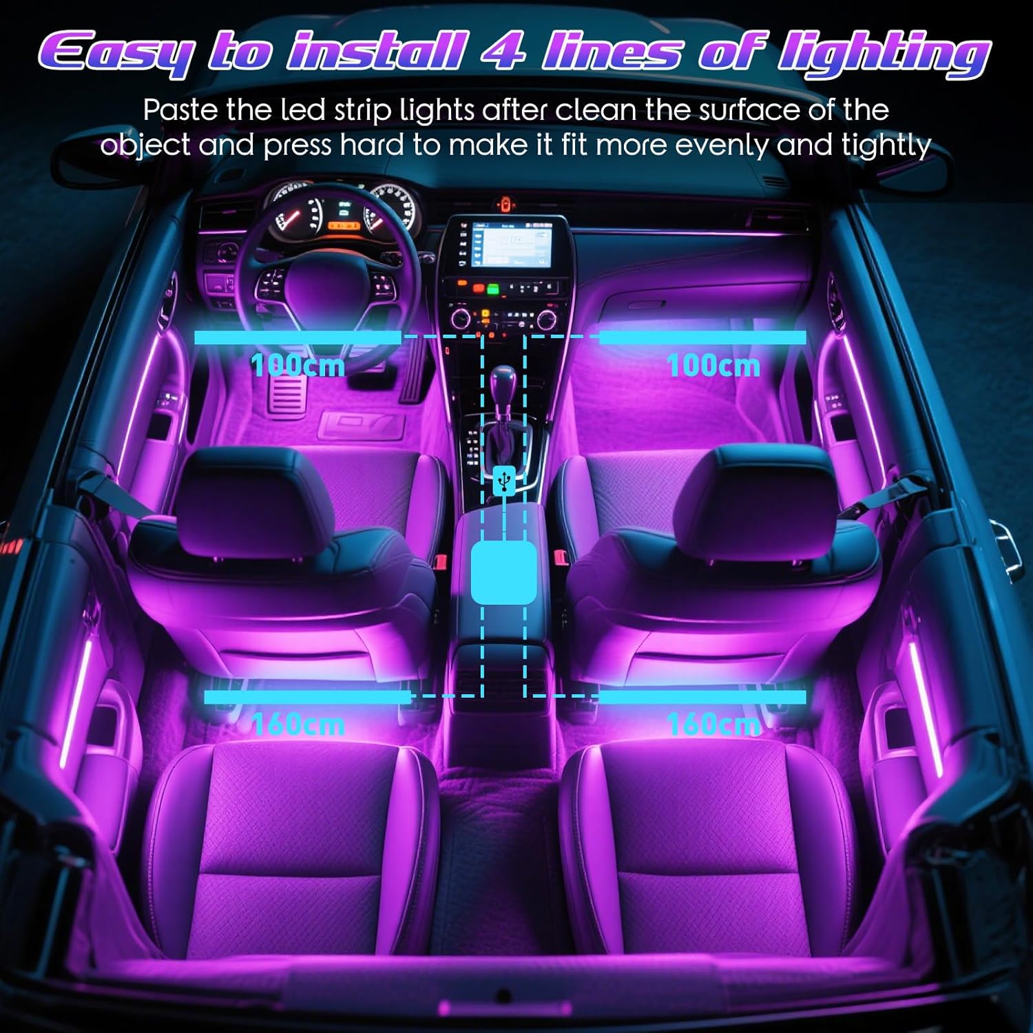 Bandes lumineuses LED RGB 48 L - Led Ambient Interior Car Lights App Control avis et prix
