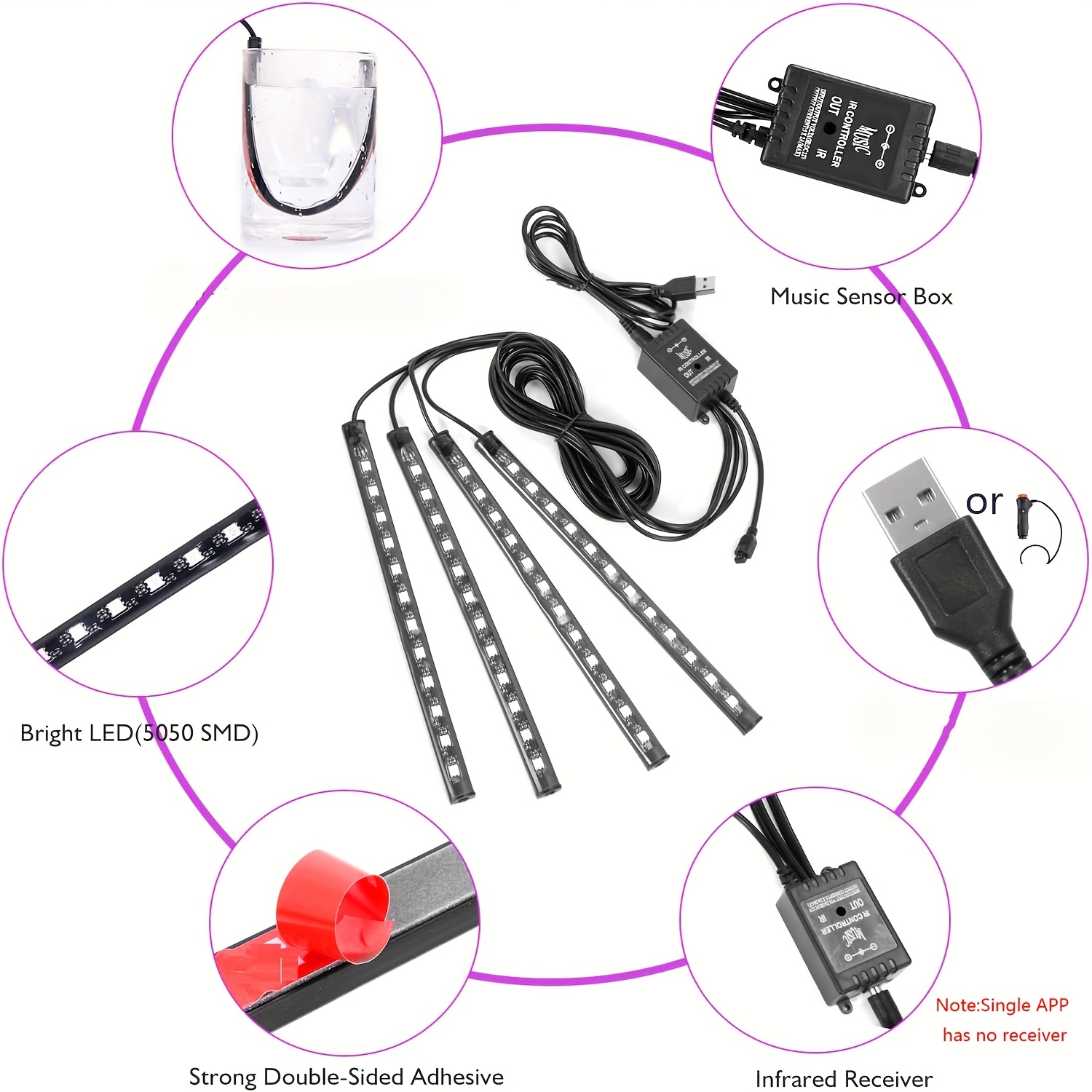 Bande lumineuse LED néon 72/48 - Led Ambient Interior Car Lights App Control avis et prix